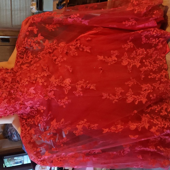 Elegant Red Floral Ball Gown - Picture 4 of 15